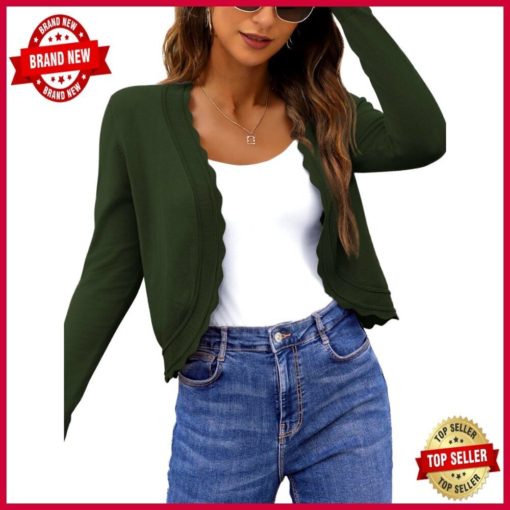 Long Sleeve Open Front Cropped Cardigan Shrug Lightweight Knit S-XL